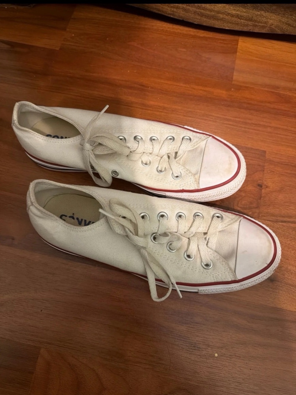 Converse Low-Top White Canvas Sneakers with Red Stripe